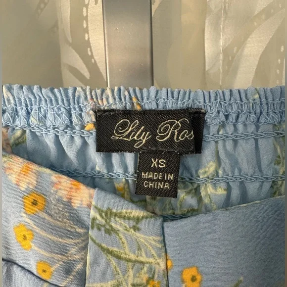 Lily Rose Light Blue Floral Padded Bra Long Sleeve Ruffle Dress - Picture 3 of 7